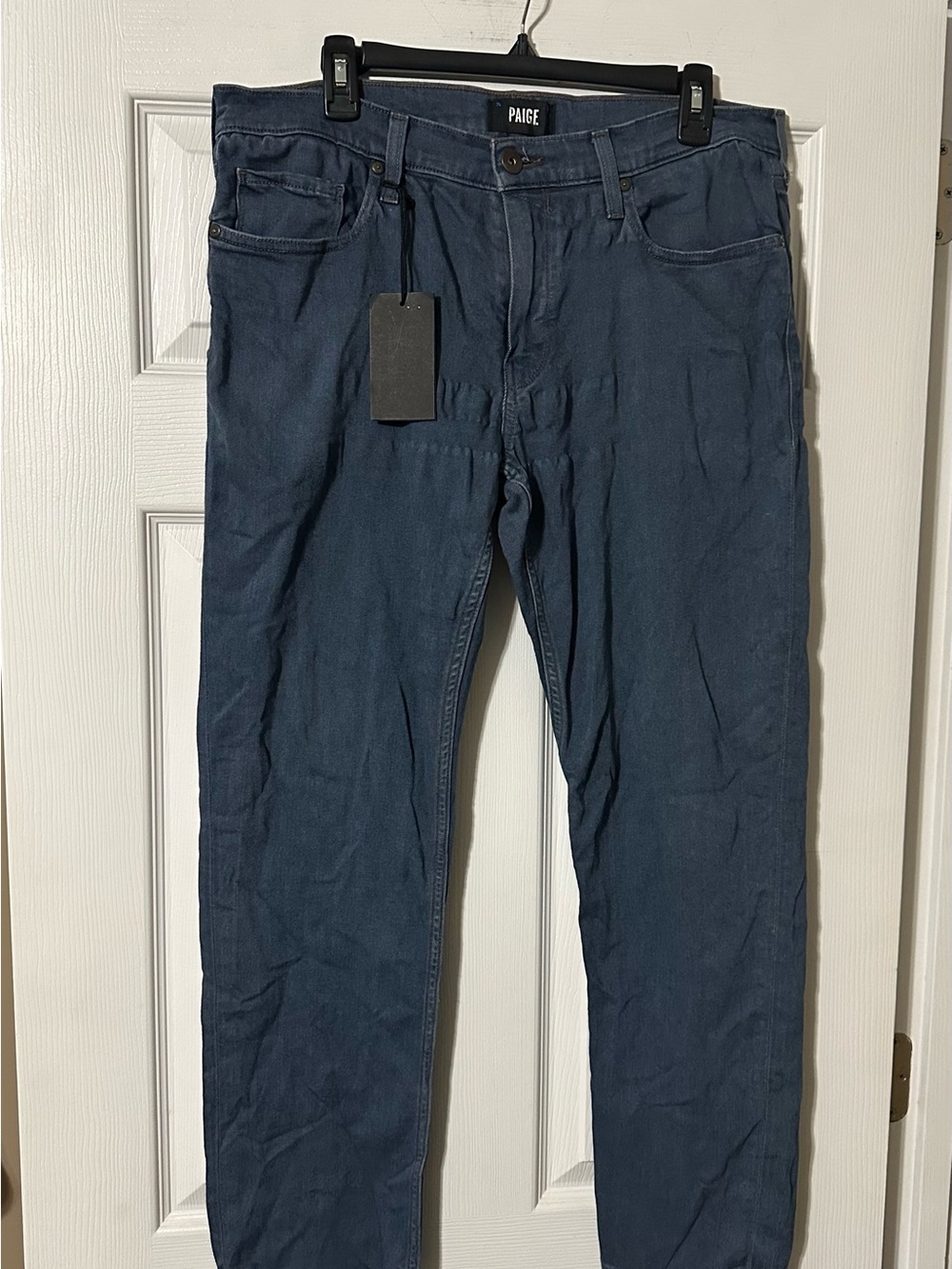 PAIGE Dark Blue Denim Jeans with Contrast Stitching